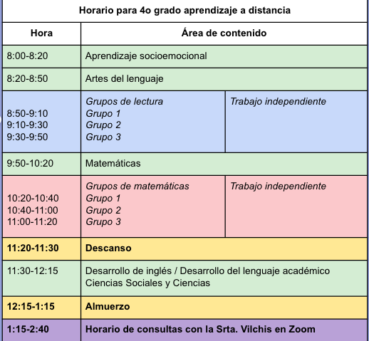 Horario Cuarto Grado